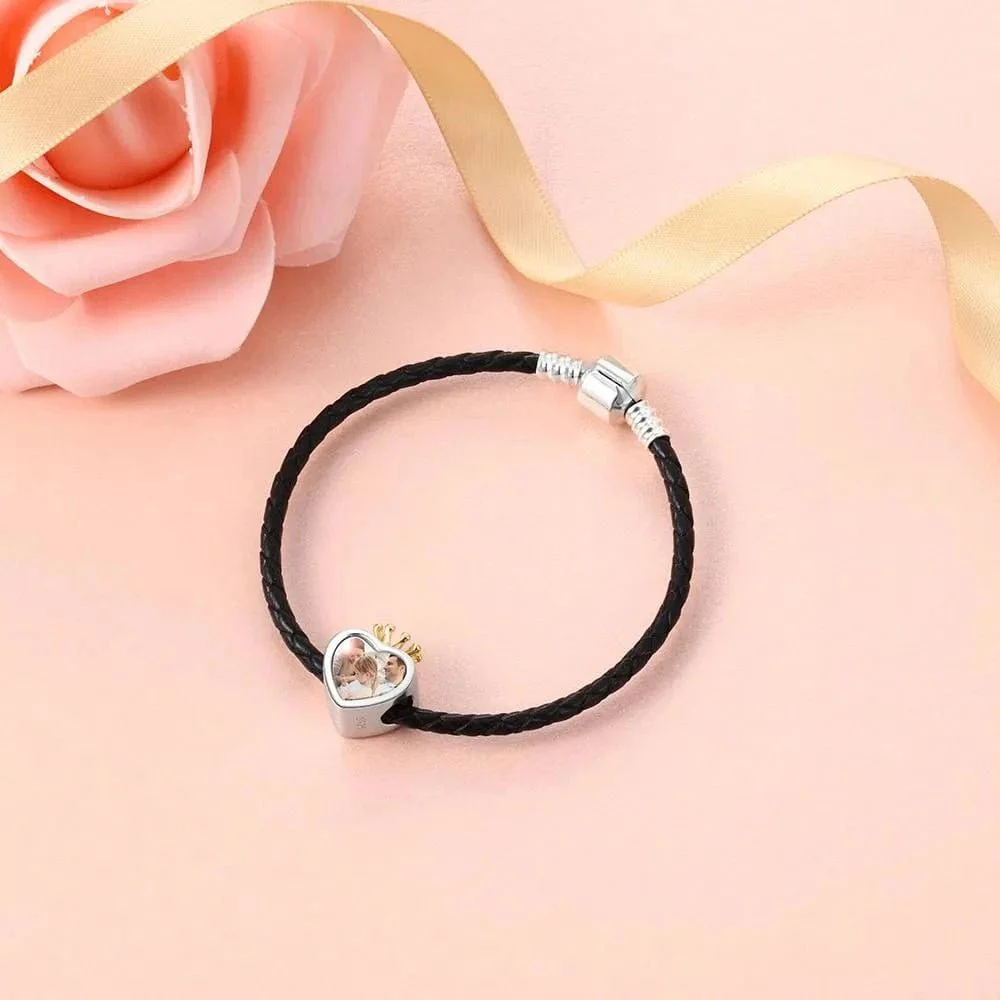Personalized Crown Heart Photo & Engraving Charm - Image 3